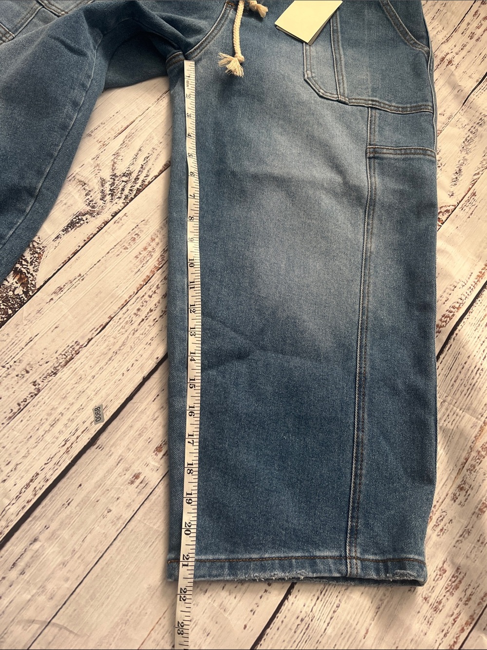 Flamingals High Waist , Wide Leg Drawstring Cropped Blue Denim Jeans XL - Picture 3 of 9
